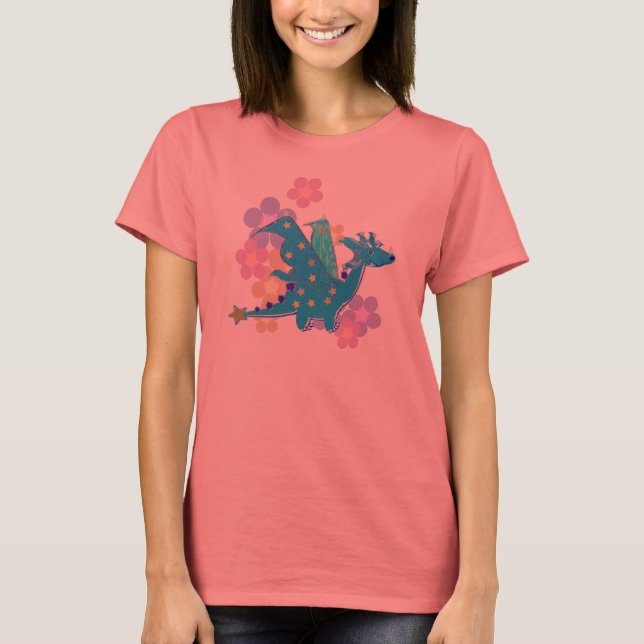 Blauer Drache und Blume T-Shirt (Vorderseite)