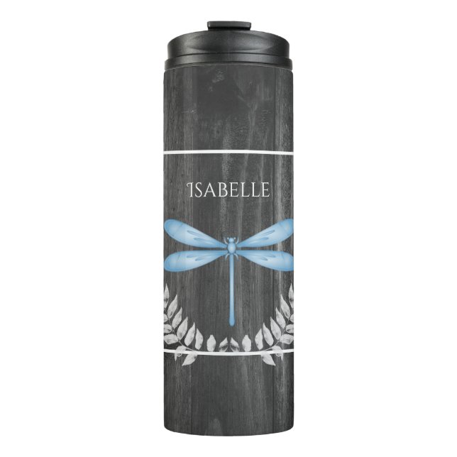 Blauer Dragonfly Personalisierter Tumbler Thermosbecher (Vorderseite)