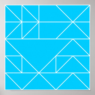Blauer Dreiecke Muster Quadrat Print Poster