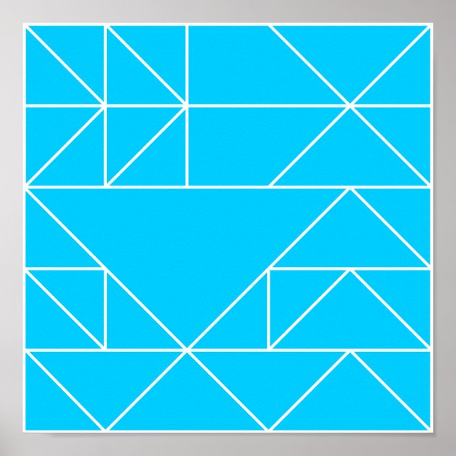 Blauer Dreiecke Muster Quadrat Print Poster (Vorne)