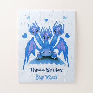 Blauer dreiköpfiger Drache Puzzle