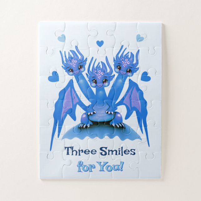 Blauer dreiköpfiger Drache  Puzzle (Vertikal)