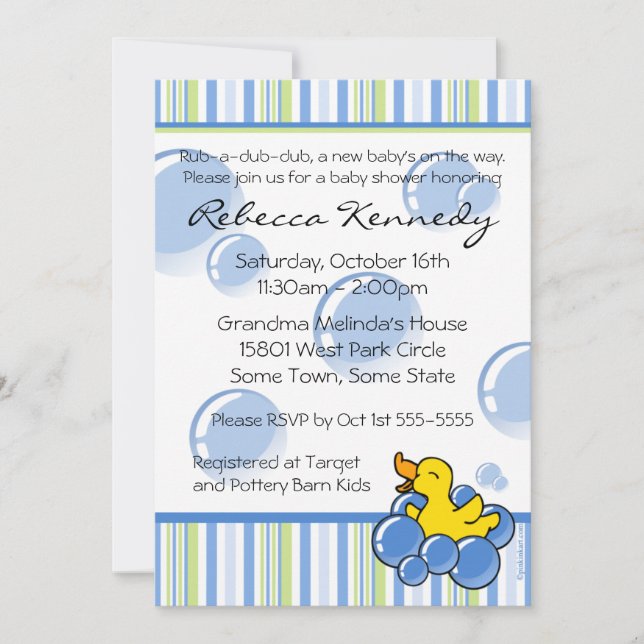 Blauer Ducky Baby Duwer Einladungen (Vorderseite)