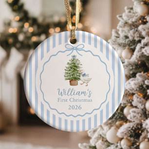 Blauer Dummer Gans Baby Erstes Weihnachten Keramik Ornament