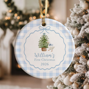 Blauer Dummer Gänse-Baby-Erstes Weihnachten Keramik Ornament