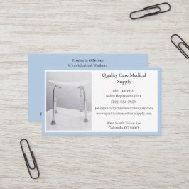 Blauer Duschstuhl medizinische Betreuung Visitenkarte