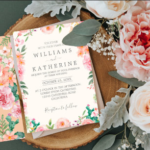 Blauer Dusty Blush Pink & Peach Floral Wedding Einladung
