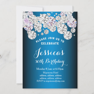 Blauer Edeldiamant, Glitzer Geburtstagseinladung Einladung