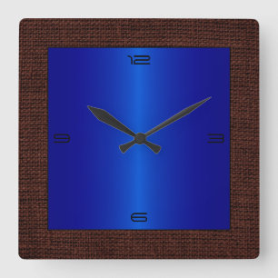 Blauer Edelstahl Moderner Burlap Border Quadratische Wanduhr