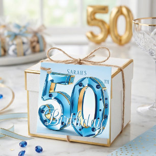 Blauer Edelstein und Gold Glam 50. Geburtstag Geschenkanhänger