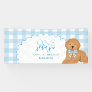 Blauer Ein Goldenes Jahr Doodle Welpe 1. Geburtsta Banner
