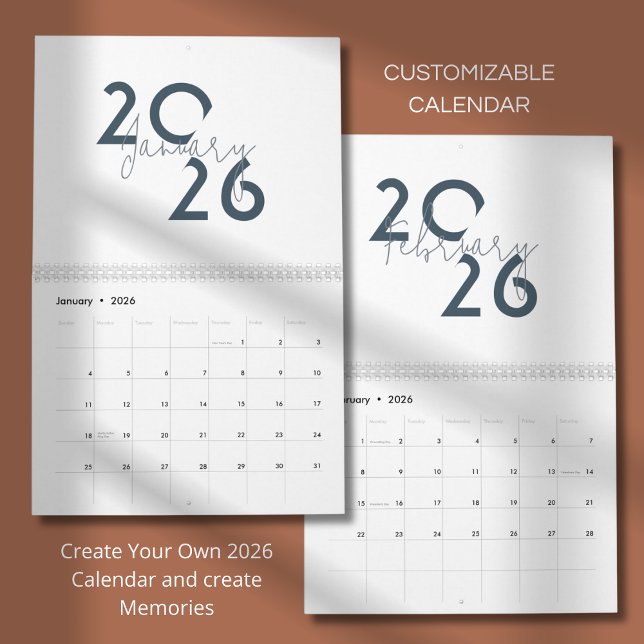 Blauer einfacher eleganter Kalender 2026 (Von Creator hochgeladen)