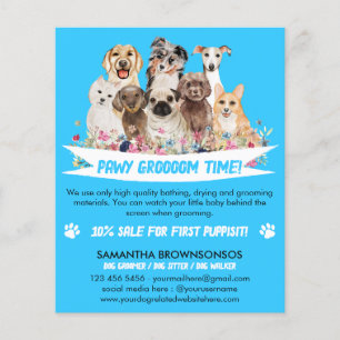 Blauer einfacher floral illustrierter Hundeschneid Flyer