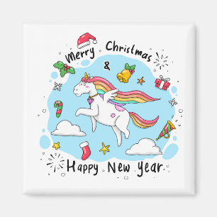 Blauer Einhorn für Kinder Happy Holidays Magnet