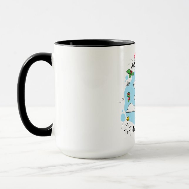 Blauer Einhorn für Kinder Happy Holidays Tasse (Links)