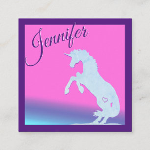Blauer Einhorn-Silhouette (Regenbogen) Quadratische Visitenkarte
