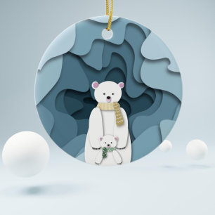 Blauer Eisbär-Mama und Baby 1. Weihnachten Keramik Ornament