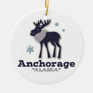 Blauer Elchwinter Anchorage-Alaskas Keramikornament