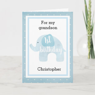 Blauer Elefant 1. Geburtstag Enkel Karte