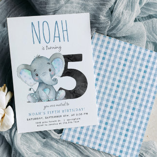 Blauer Elefant 5. Geburtstag Einladung