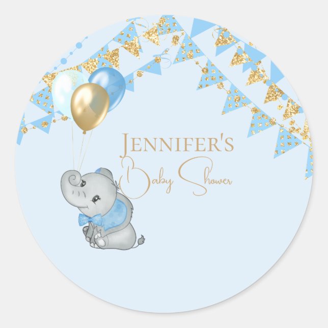Blauer Elefant Aufkleber Baby Shower Geschenke (Vorderseite)