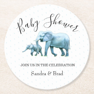 Blauer Elefant, Baby Boy Baby Dusche Runder Pappuntersetzer