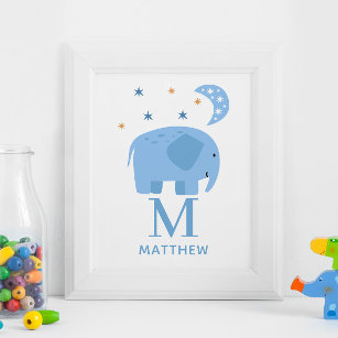 Blauer Elefant. Baby Jungen. Kinderzimmer Poster