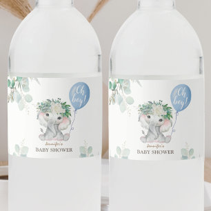 Blauer Elefant Baby Shower Wasser Wasserflaschenetikett