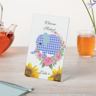 Blauer Elefant Bläserblütenzeichen Pedestal Rose Sockelschild