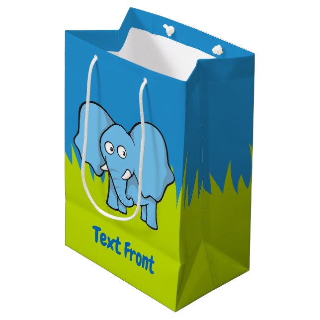 Blauer Elefant Cartoon Mittlere Geschenktüte (Vorderseite Schrägansicht)