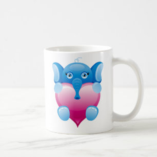 BLAUER ELEFANT, DER EIN ROSA HERZ HÄLT TASSE