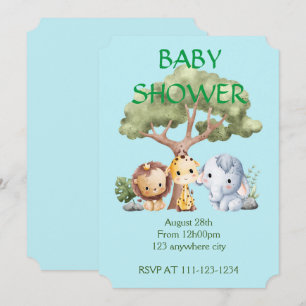 Blauer Elefant Giraffe Löwe Baby Shower  Save The Date