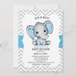 Blauer Elefant Glitter Chevron Babyparty Einladung