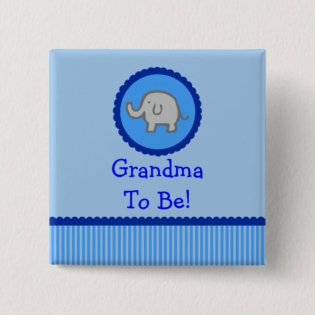 Blauer Elefant "Großmutter, zum Babyparty-Knopf zu Button (Vorderseite)