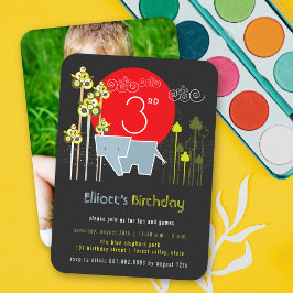 Blauer Elefant in der Forest Boy Geburtstagsparty Einladung