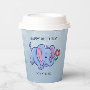 Blauer Elefant mit Blume Paper Cup Pappbecher