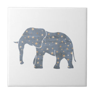 Blauer Elefant mit Goldstars Fliese