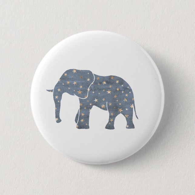 Blauer Elefant mit Goldsternen Button (Vorderseite)