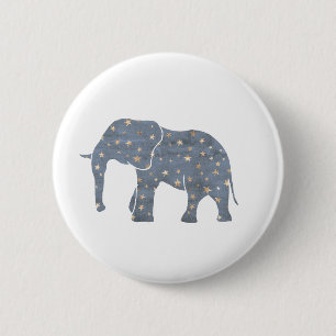 Blauer Elefant mit Goldsternen Button