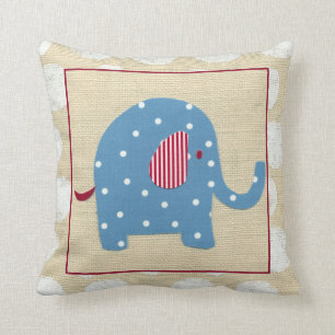 Blauer Elefant mit weißen Polka-Punkten Kissen