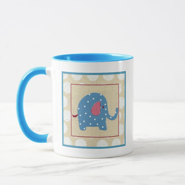 Blauer Elefant mit weißen Polka-Punkten Tasse (Links)