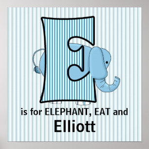 Blauer Elefant monogrammiertes E Babyzimmer Poster