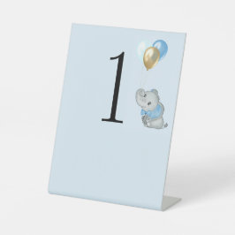 Blauer Elefant Nummer Tisch Sockel Schild
