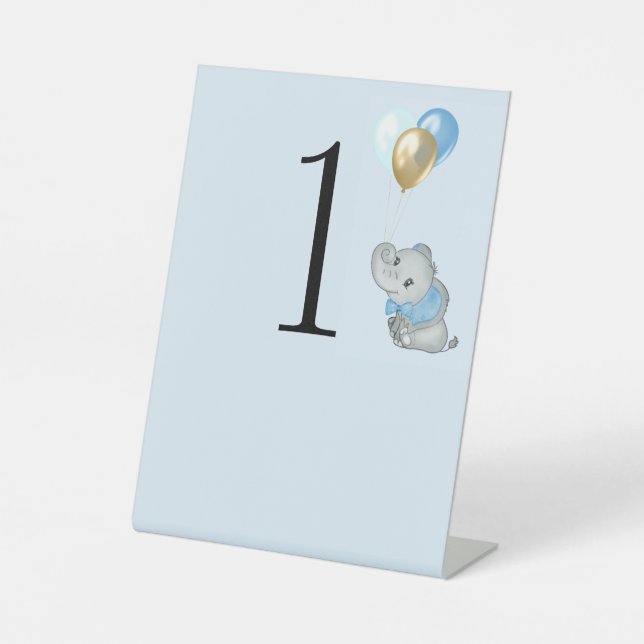 Blauer Elefant Nummer Tisch Sockel Schild (Vorderseite)