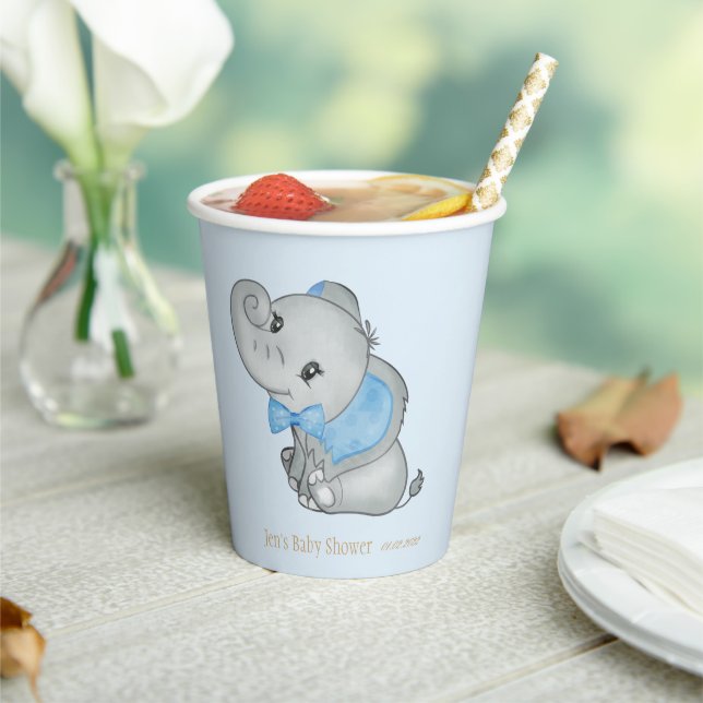 Blauer Elefant Papierbecher Baby Shower (In Situ)