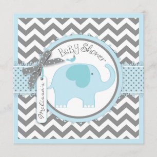 Blauer Elefant und Zickzack Print Baby Dusche Einladung