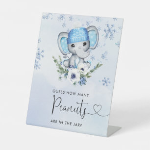Blauer Elefant Wie viele Erdnüsse sind im Glas Sockelschild