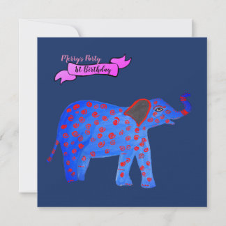 Blauer Elefant Zeichnend Einladung Französischer B