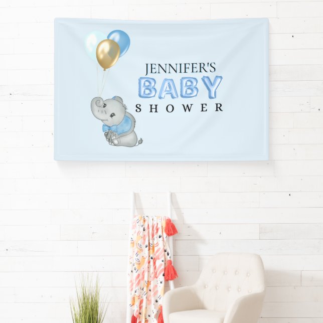 Blauer-Elefanten-Baby-Shower-Banner Banner (InSitu)
