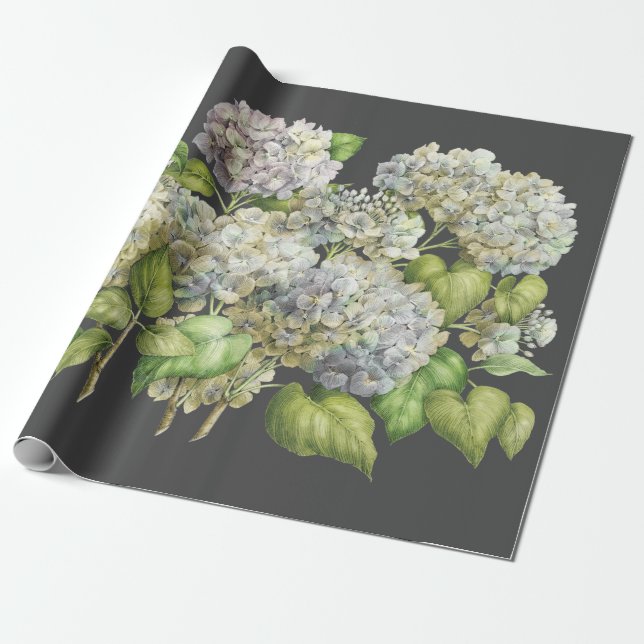 Blauer Elegant Blauer Hydrangea Schwarzer Deko Geschenkpapier (Ungerollt)
